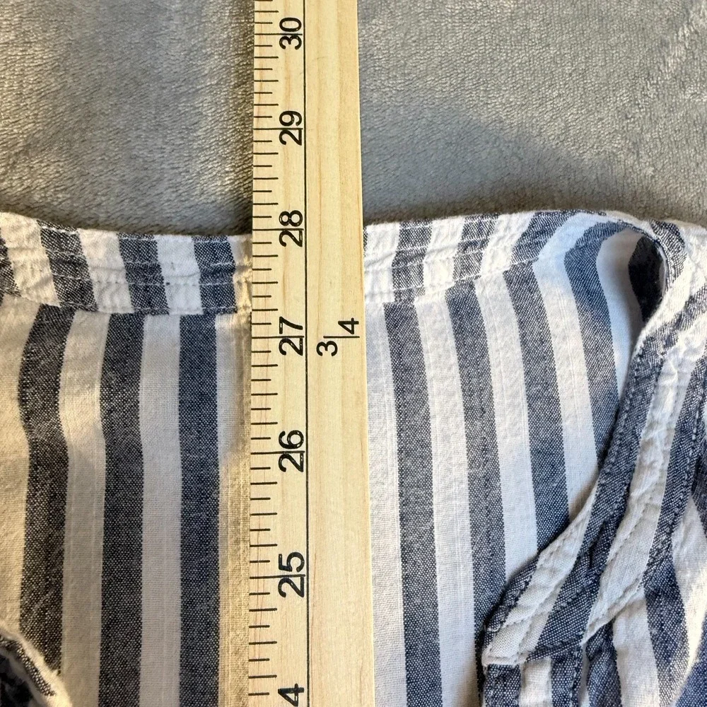 Old Navy Blue & White Striped Tunic Blouse Women's Large Long Sleeve‎ coastal